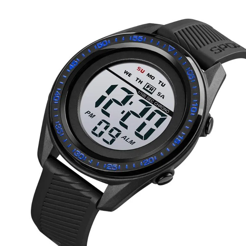 Sport elettronico da uomo orologio LED settimana display impermeabile multifunzione cinturino nero digitale Relogio Masculino 1638 orologi da polso2446