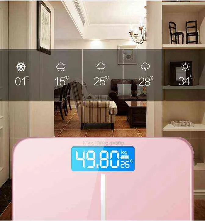 Balances de santé électroniques Balance de graisse corporelle intelligente avec mesure de la température ambiante Poids du ménage H1229