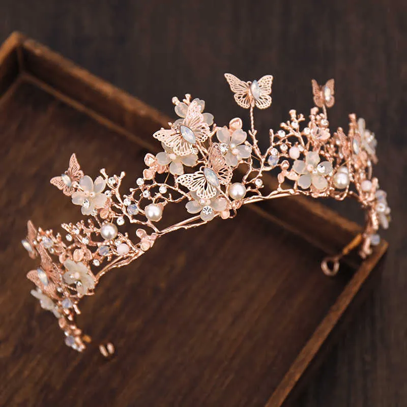 Coroa de noiva Barroca Pearl e Tiara Butterfly Hairband Hair Hair Accessories Princess Bride Tiaras 2110205260352