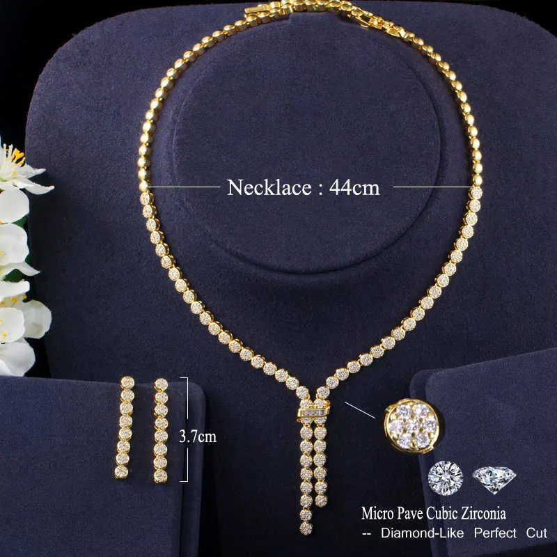 CWWZircons African Nigerian Gold Wedding Bridal Jewelry Set Dangle Drop Earring Necklace for Women Party Dress Accessoires T406 H1022
