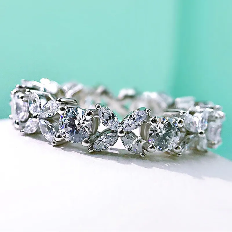 OEVAS 100% 925 Sterling Silver Musing Full High Carbon Dimond Cyrkon Kwiat Pierścienie Dla Kobiet Zaręczyny Ślubna Biżuteria 220216