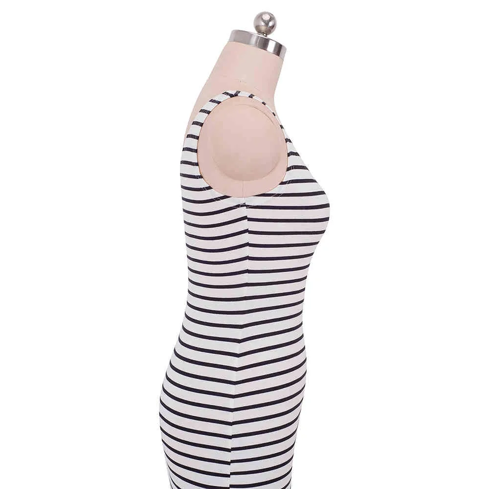 Nice-forever Summer Women Vintage Stripe Robes les plus courtes Casual Bodycon Slim Tube Dress bty694 210419
