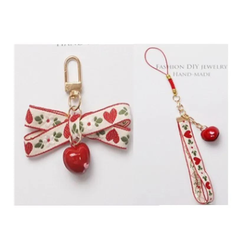 Japanese Lovely Strawberry Bell chain Pendant Girl Purse Bag Accessories Cute Chain Charms for Women Car Key Chains