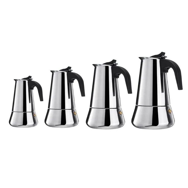 Cuisinière Moka Cafetière En Acier Inoxydable Cafetière Moka Espresso Percolateur Cuisinière Cafetière Pot 100/200/300/450 ML 210408