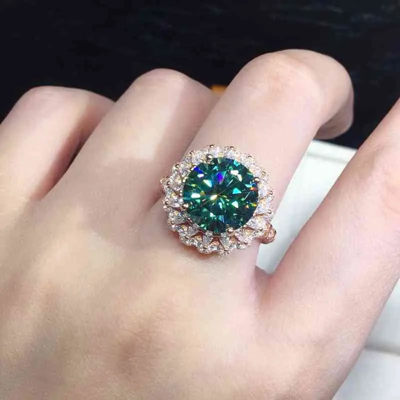 Diwenfu real 14k rosa jóias de ouro esmeralda anéis para mulheres boémia bandas de casamento anillos de matrimonio pareija en oro 14 k 211217