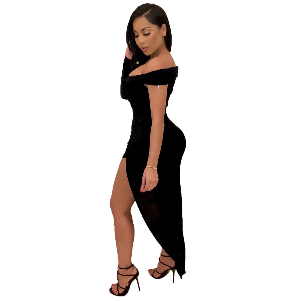 Mini abito da donna estivo manica lunga con scollo a V Black Party Beach Night Club Abiti da fasciatura eleganti da strada Vestidos GL023 210409