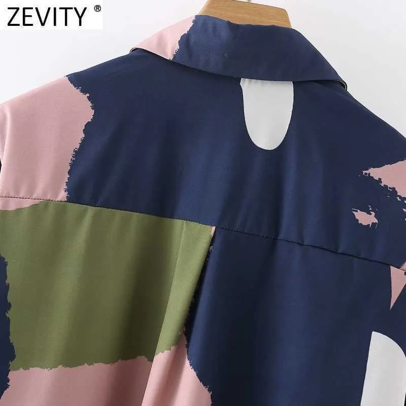 Zevity Kvinnor Mode Färg Matchande Tie Dyed Smock Blus Kvinna Långärmad Bröst Kimono Shirts Chic Blusas Tops LS7666 210603