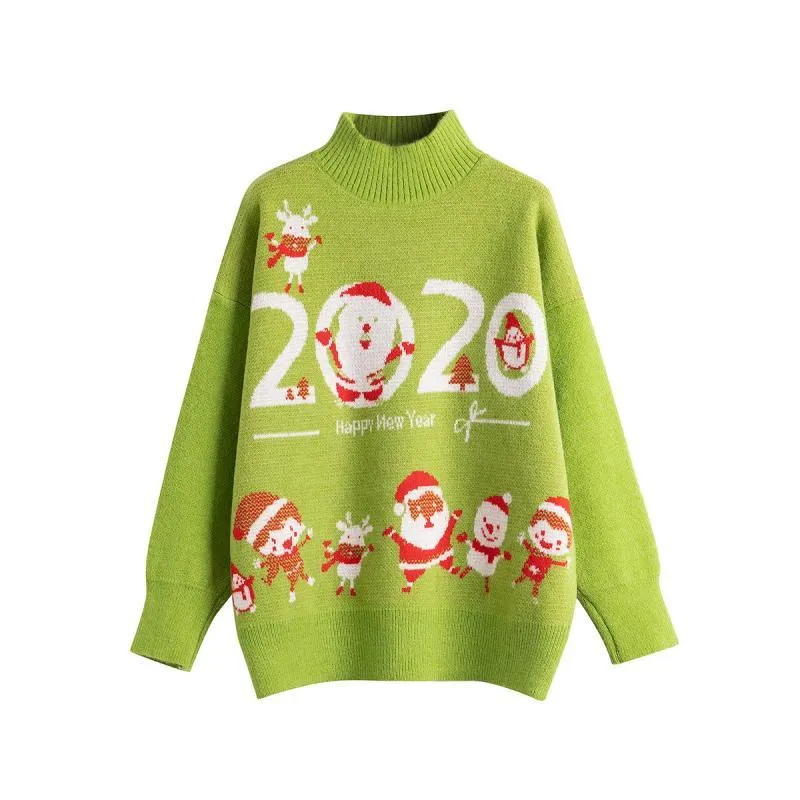 H.SA Женщины свитер красный пуловеры Oneck рождественские люди тянуть перемычки негабаритные свободные топы Карттон вязаный 210417