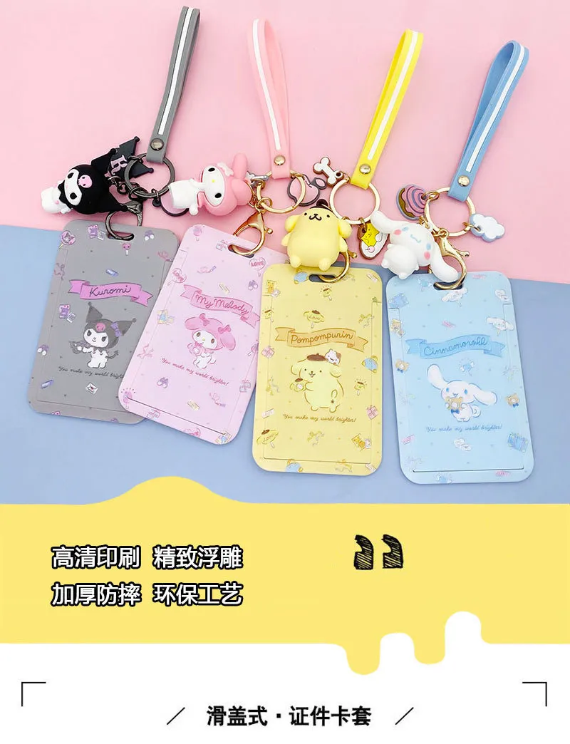 -ing Cartoon Cat Schuif Student Maaltijd Bus Dame ID Creditcardhouder Lanyard Sleutelhanger