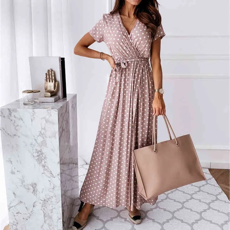 Kvinnor klänningar sommar 2021 mode polka dot split boho klänning kvinnor kläder avslappnad strand semester långa klänningar vestido de mujer x0521