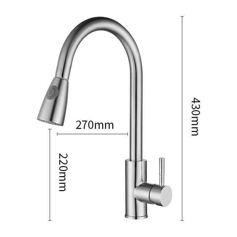 Kitchen Faucet Single Hole Pull Out Spout Mixer Tap Stream Sprayer Head Chrome 211108