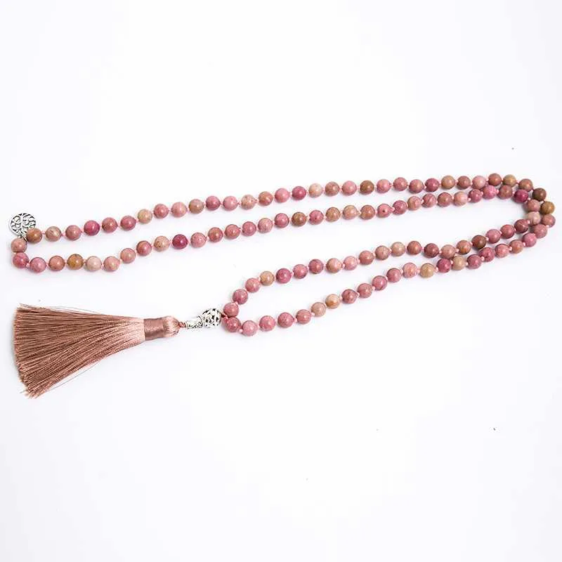 Hangende kettingen 8 mm natuurlijke rhodochrosiet geknoopte 108 kralen japa mala ketting meditatie yoga zegen gezondheid sieraden vrouwen cha233g