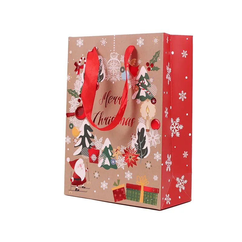 Emballage cadeau Noël Neige Père Noël Sacs en papier kraft Sacs cadeaux Sacs à main de Noël