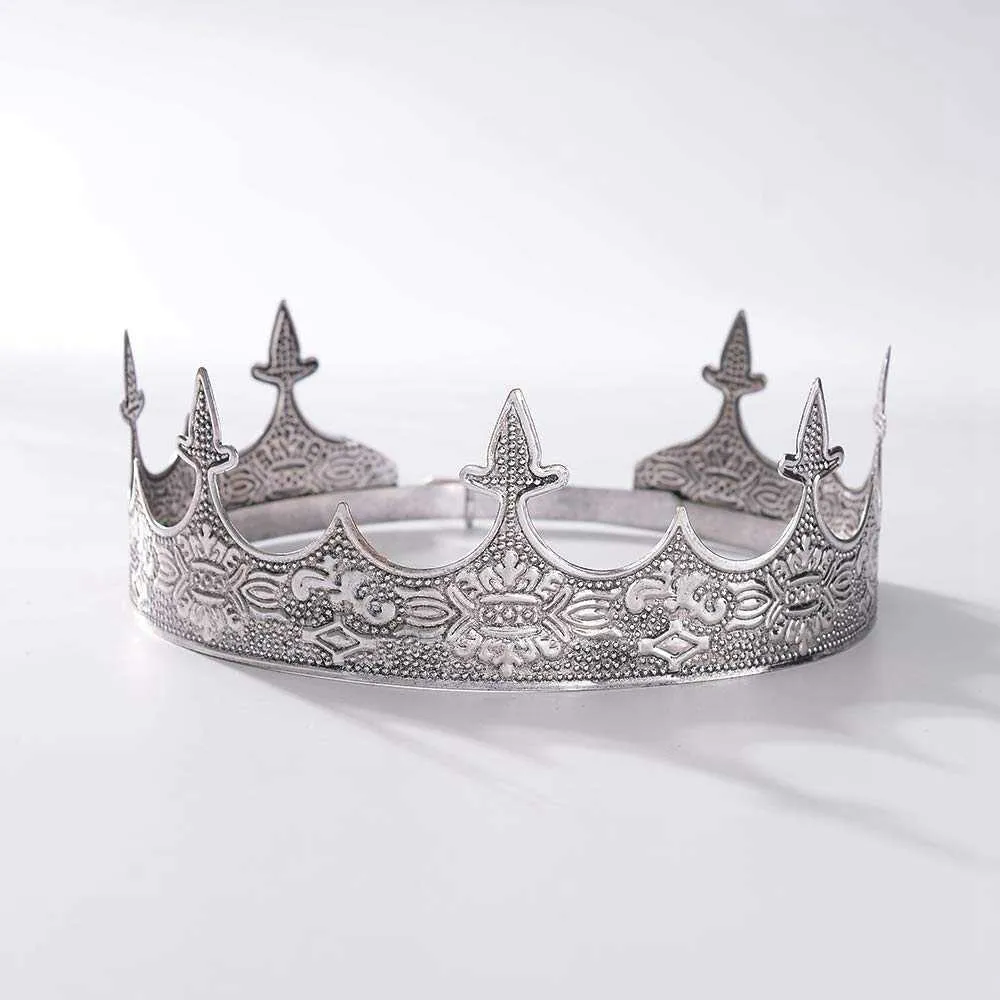 Antieke zilveren koning Crown Heren Crown voor Prom Party Decorations Royal Medieval Crown Costume Accessoires Tiara Prom Party Hats X0726