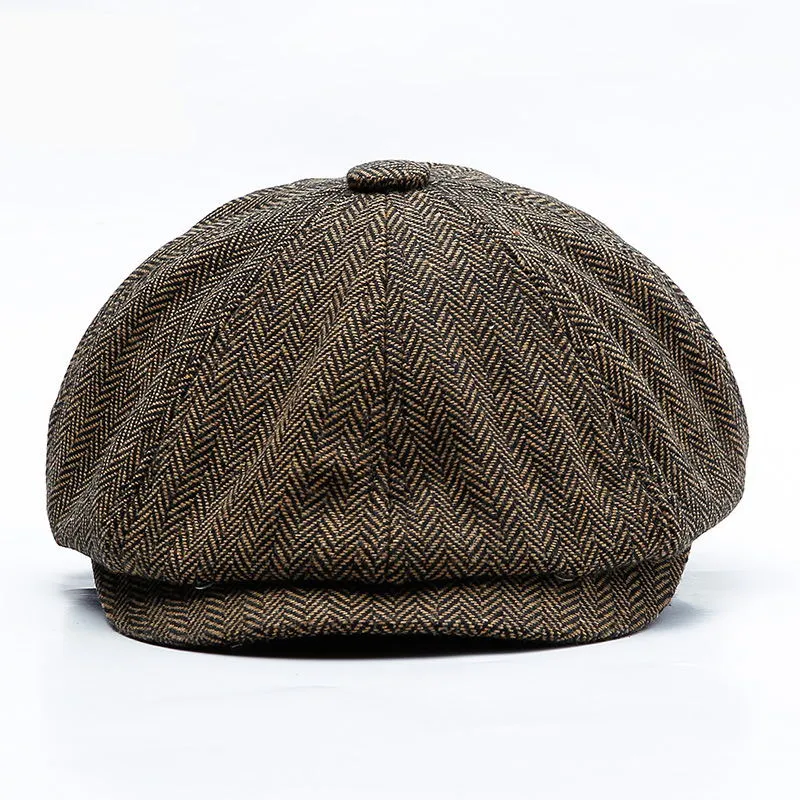 Unisex Autumn Winter Newsboy Caps Män och kvinnor varma tweed åttkantiga hatt för manliga detektivhattar Retro Flat3294