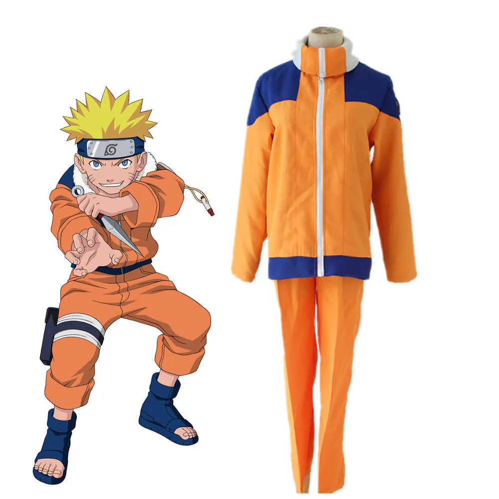 Teenager Uzumaki Cosplay Kostüm für Erwachsene Anime Shippuden Ninja Anzug Orange Sportswear Gelb Perücke Stirnband Karneval Outfit Y0913
