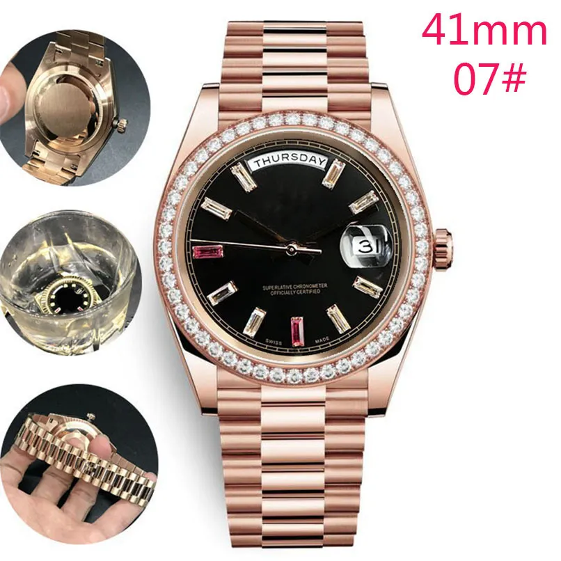 15 färger Hög kvalitet Vattentät iced Watch 41mm 2813 Mekanisk automatisk Rostfri President Mode Noble ruby Herrklockor Klassiska långa diamantarmbandsur