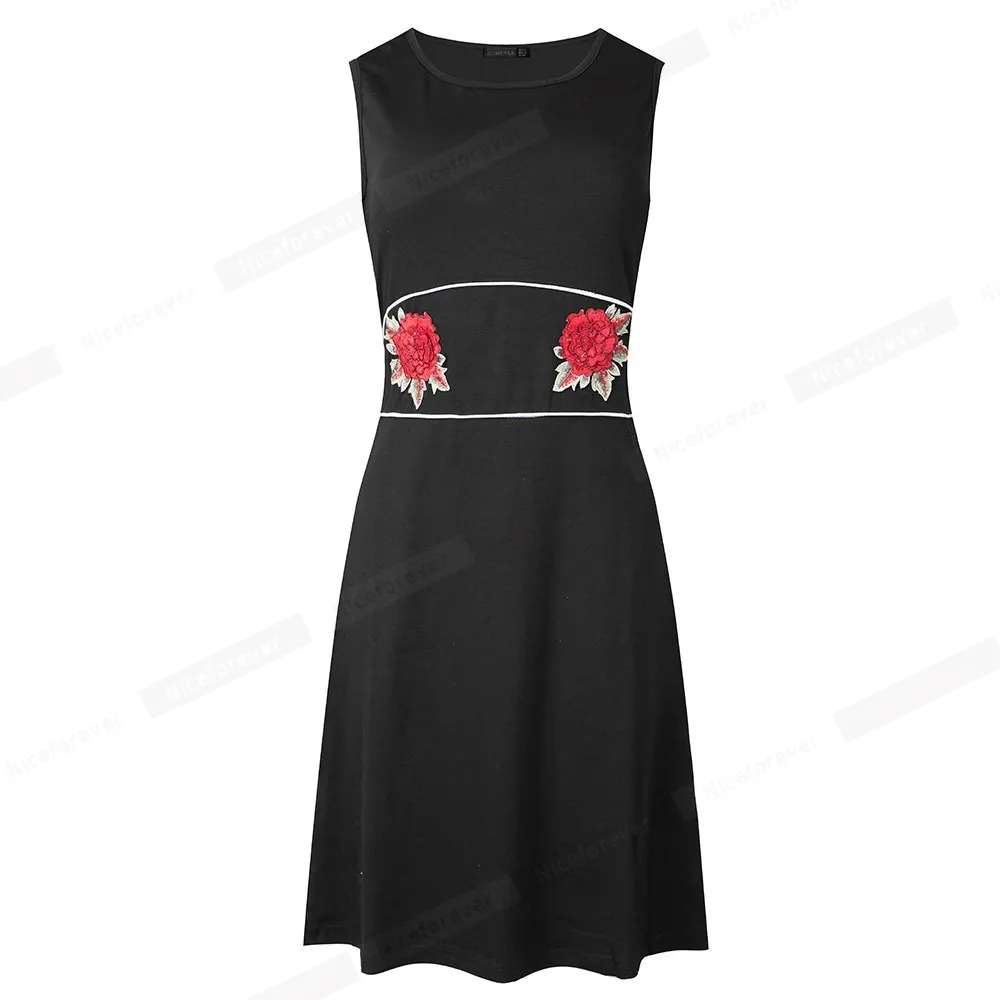 Nice-forever Summer Women Fashion Pure Black Color Abiti più corti Casual Straight Oversize Shift Dress btyT031 210419