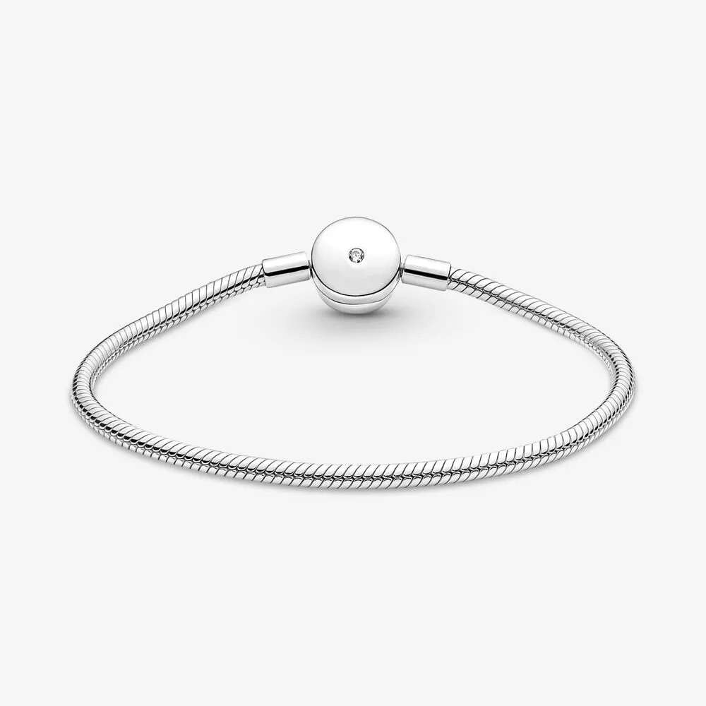 100% 925 Momentos de plata esterlina Halo Pulsera de cadena de serpiente Ajuste Auténtico encanto colgante europeo para mujeres Moda DIY Joyería Acces2681