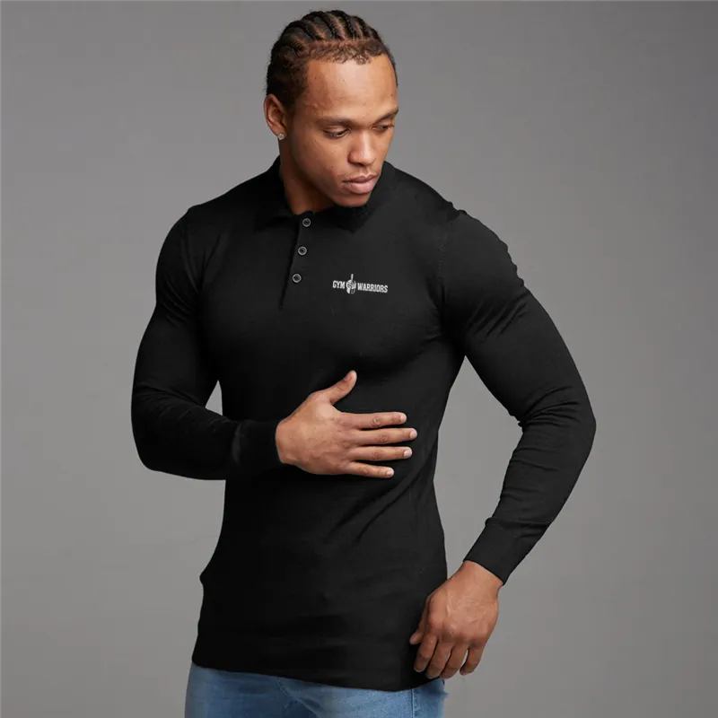 Polo Shirt Män Höst Ny Varumärke Fitness Mens Casual Långärmad Polo Skjortor Manlig Snim Fit Solid Färg Business Poloshirt 210421