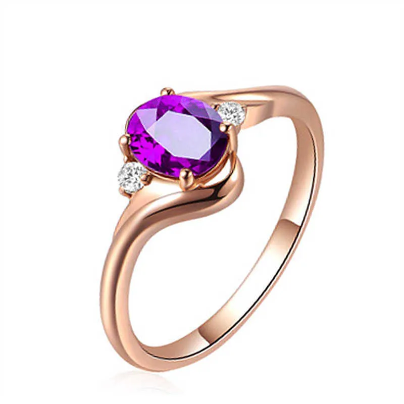 Womens Rings Crystal Jewelry Luxurious 18K Rose Gold Plated Amethyst purple diamond ring women Cluster For Female Band styles