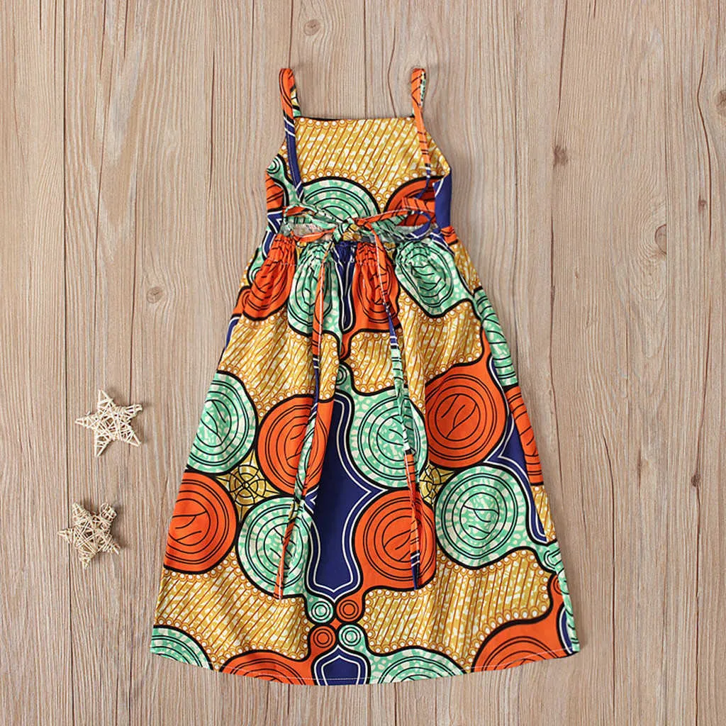 Kinder Mädchen Afrikanische Kleidung Kinder Bazin Riche Dashiki Mode Niedliche Kleider Ethnische Gedruckt Hosenträger Rückenfreies Prinzessin Kleid Q0716