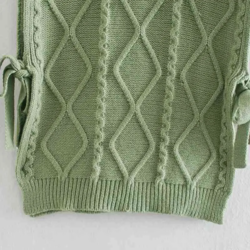 Wiosna Kobiety Turtleneck Side Slit Lace Up Sweter Kobiet Geometria Geometria Crochet Knitting Pullover Casual Los Loose Topy SW1177 210430