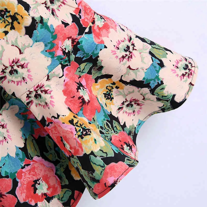 Sweet Floral Print Kvinnor Klänning Sommar Mode Chic Lady Mini Es A-Line Puff Sleeve Kvinna Vestido Feminino 210430