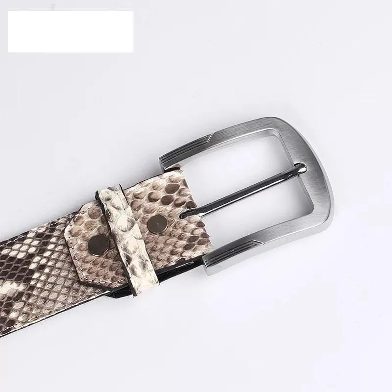 Belts Luxury Authentic Genuine Snakeskin Stainless Steel Silver Pin Buckle Men Belt Exotic Real True Python Leather Male Waists St175M