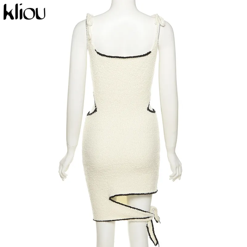 Kliou Patchwork Cut Out Mini Dresse Summer Camisole V-Neck Sleeveless Skinny Sexy Club Midnight Clubwear Fashion Outfits 220311