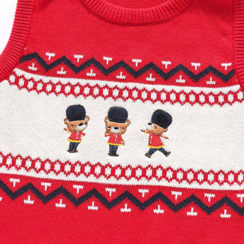 Kleinkind Junge Soldat Gestrickte Weste Tops Baby Cartoon Strickwaren Kinder Stickerei Bär Ärmellose Strickpullover Herbst Winter Kleidung 211104