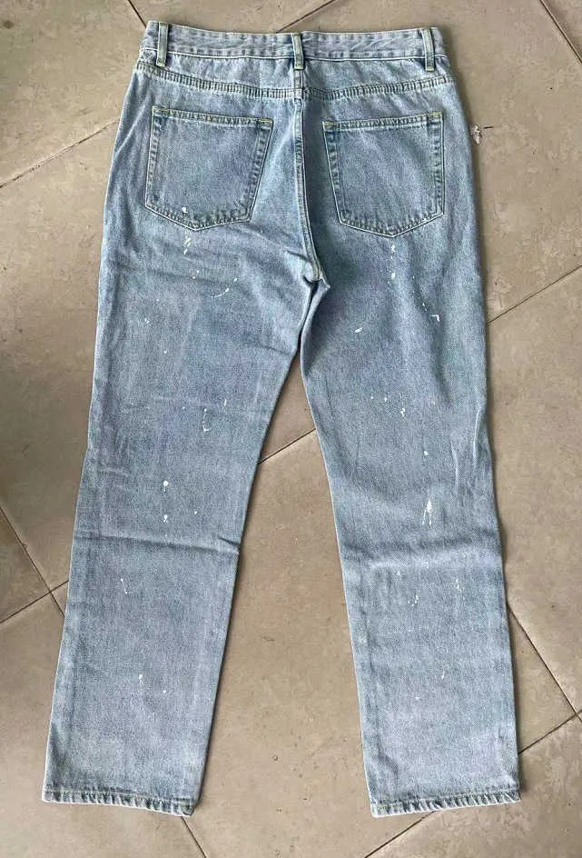 Jeans pour hommes, style de rue américain, jeans droits mouchetés d'occasion