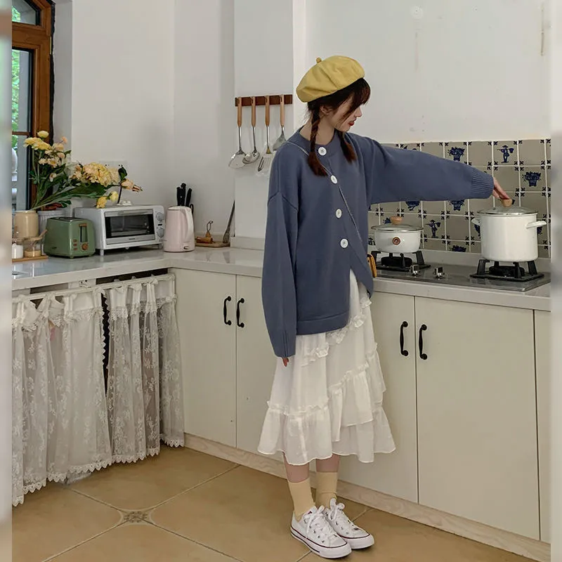 Weiße Baumwolle und Leinen Unregelmäßige Rüschen Langer Rock Frauen Sommer Plissee Mädchen Teenager Vintage Koreanische Mode Midi Saia 210421