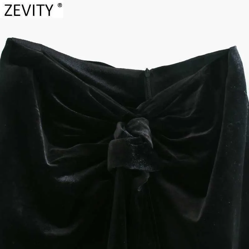 Zevity Frauen Mode Schwarz Geknoteter Saum Quaste Beiläufige Dünne Samt Rock Faldas Mujer Damen Zurück Zipper Chic Mini Vestidos QUN705 210619