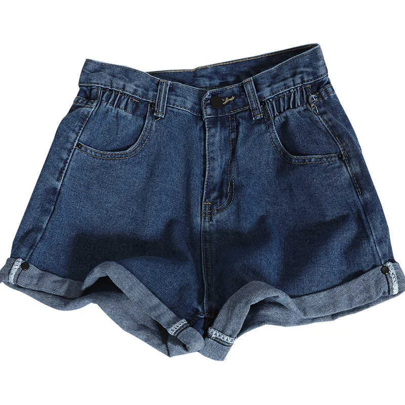 Hemming vår- och sommarstil tunn och mångsidig bredbens med hög midje denimshorts för studenter 210709