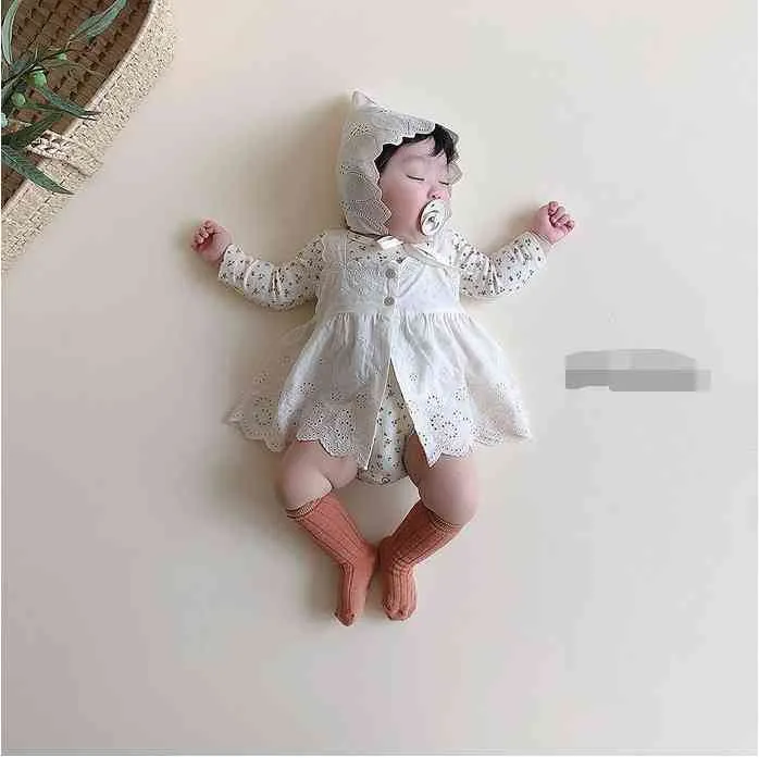 Cute little princess fashion outfits baby girls long sleeve floral bodysuit infants embroidery sleeveless Tops 0-2Y 210508