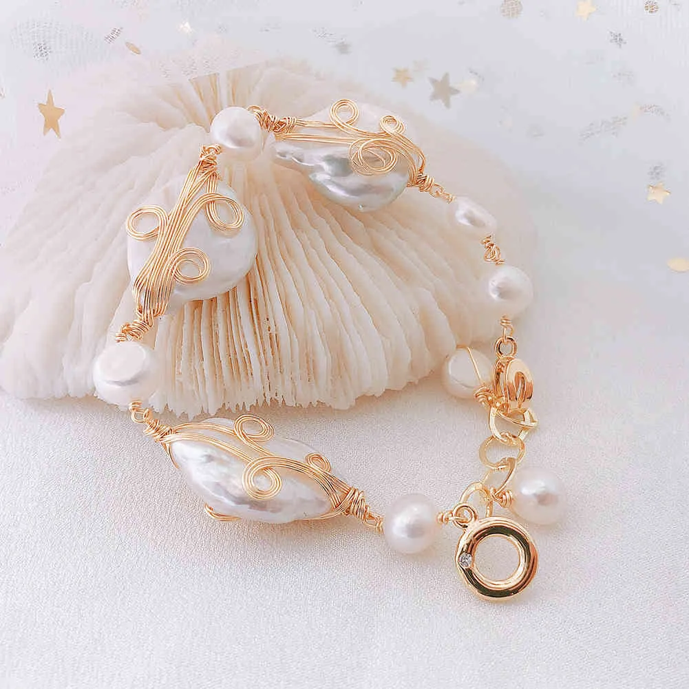 Bracelet de perles d'eau douce baroque naturel pour femmes fête violet/blanc gros Bracelets de perles bijoux de mode à la main 2021