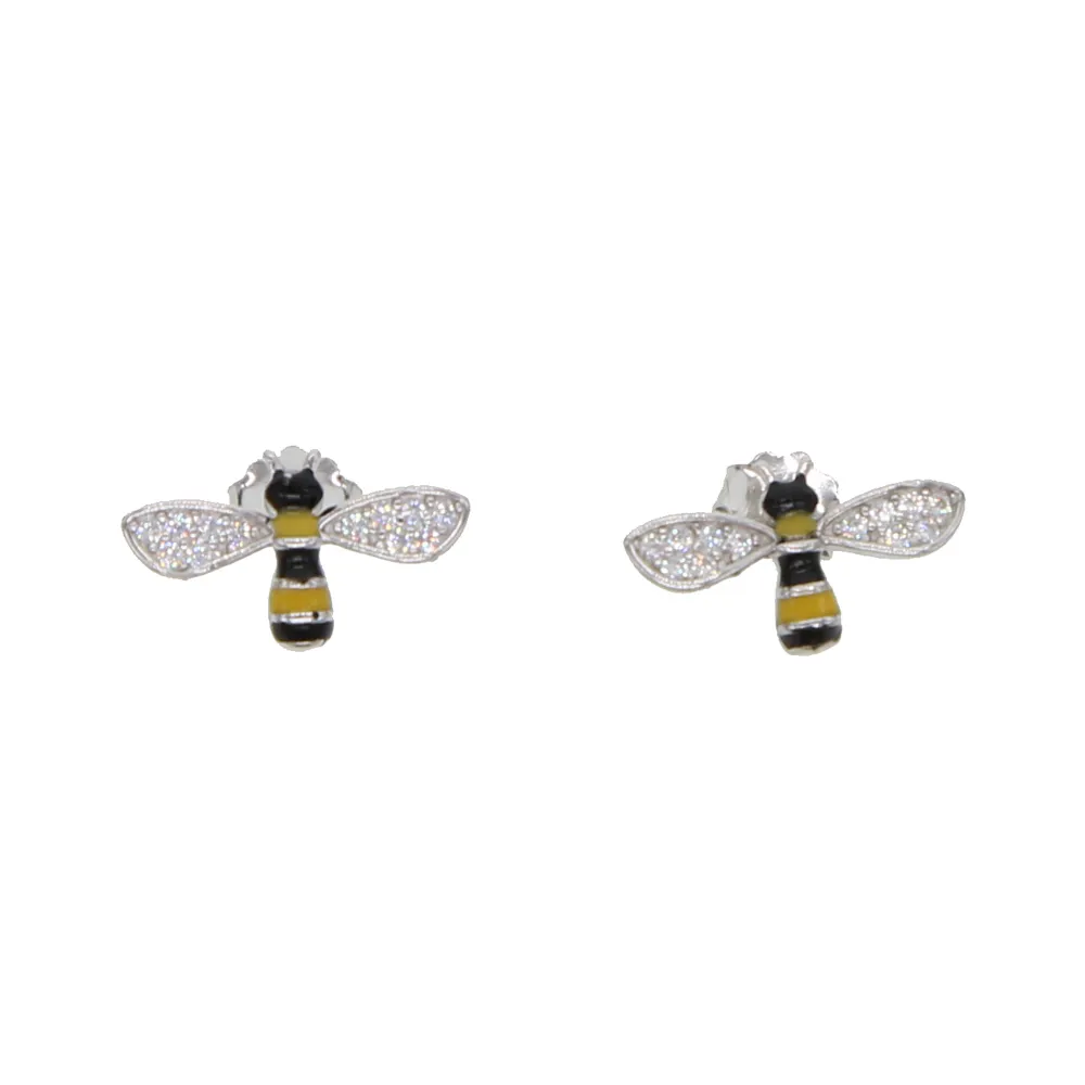 Or mode coloré cz pavé mignon animal abeille boucle d'oreille en argent sterling 925 doux adorable belle femmes bijoux
