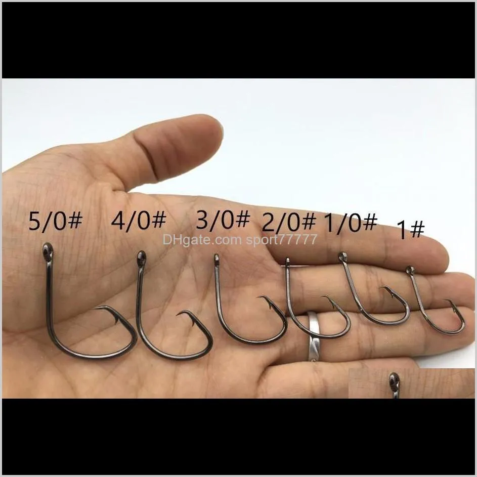 50pc 7381 fishing hooks black color octopus/circle sport circle fish hook jig big 1# 1/0# 2/0# 3/0# 4/0# 5/0# size bass