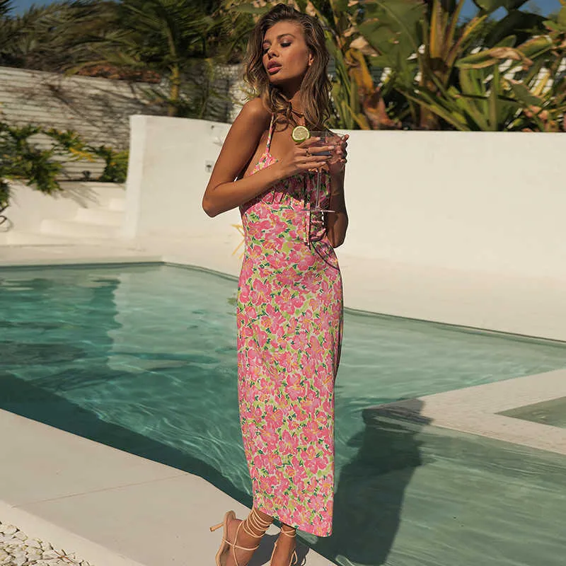 2021 Bohemia Beach Print Pencil Skirt Summer Casual Stockings Dress Fashion Floral Lace Mid-length Dress Y1006