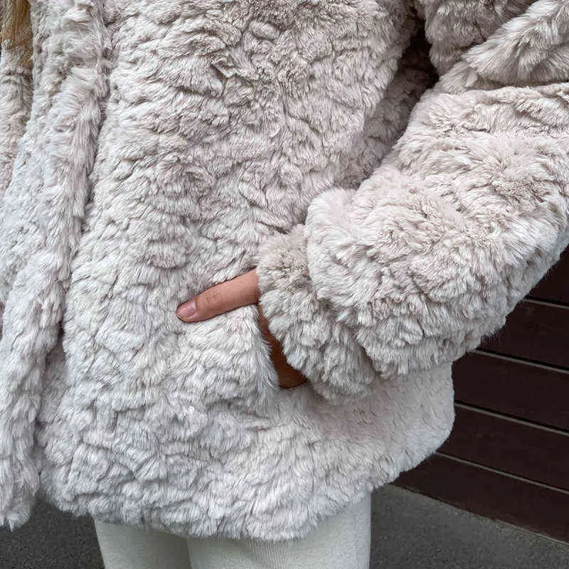 Manteau de fausse fourrure rose doux femmes hiver Vintage col montant moelleux fausse fourrure de lapin veste épaisse manteaux de fourrure chaude grande taille 3XL 220112