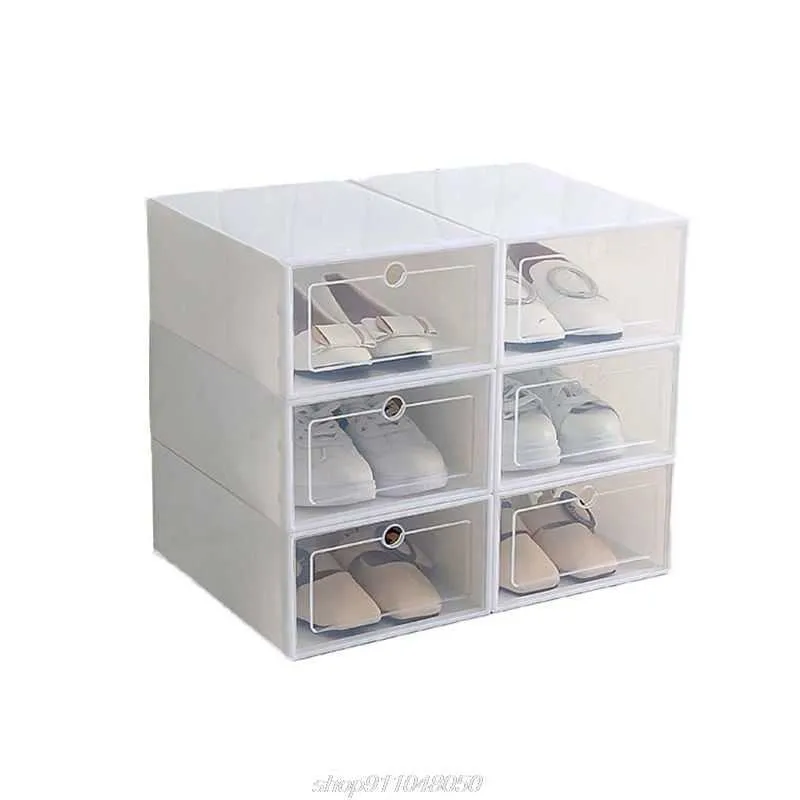 6 uds caja de zapatos de plástico apilable organizador de zapatos plegable cajón caja de almacenamiento Flip transparente señoras 33,5x23,5x13cm D08 20 Dropship 210811