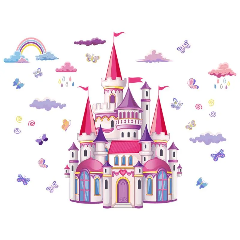Наклейки на стену «сделай сам», красочные радужные облака, сказочный замок принцессы для маленьких девочек, украшение для детской комнаты, домашний декор246C