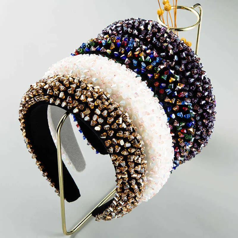 Hot Selling New Rhinestone Bling Padded Headbands Plain Color Crystal Geometric Diamond Headband for Women 2020 Hair Accessories X0722