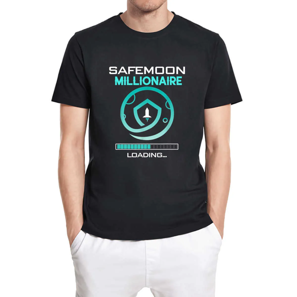 Śmieszne Safemoon Millionaire Ładowanie CryptoCurrency Męska koszula Krótki rękaw Vintage Unisex T-shirt Bawełniane Topy Tee Oversize 210629