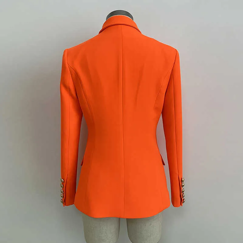 Hochwertiger Frauenjacke für Frauenanzug Orange Feminine Büro Herbst und Winter Schlanker Metall-Doppelbrustladies Blazer 210527