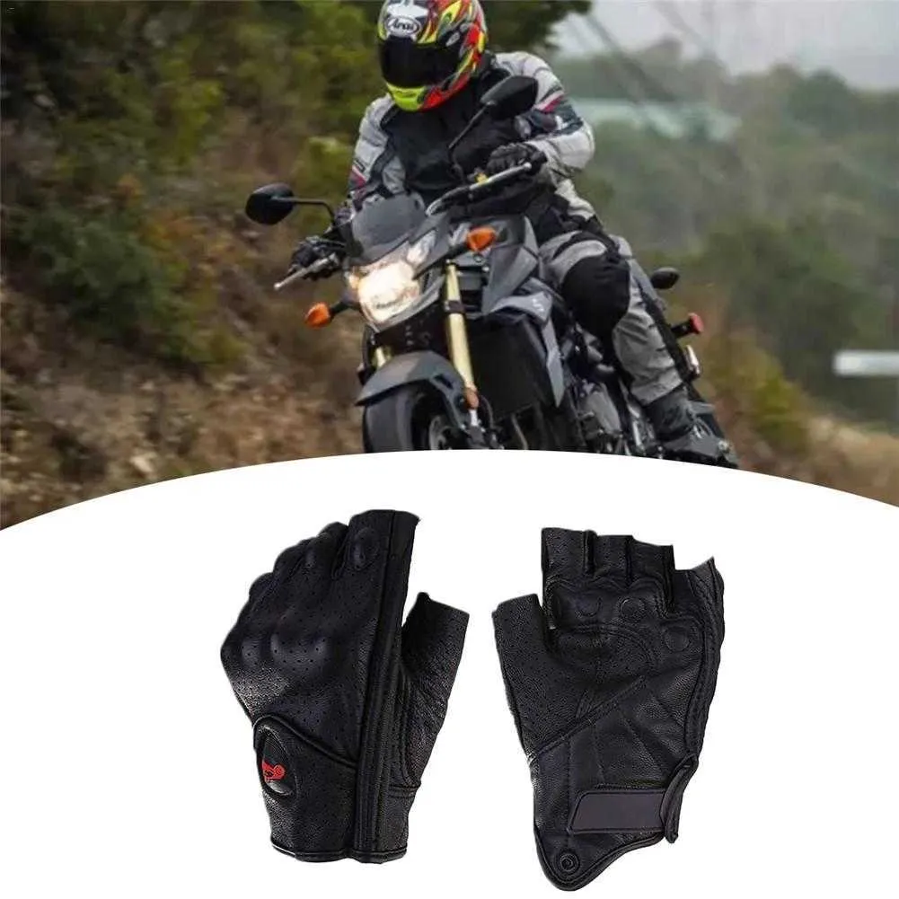 モト電気スクーターバイクレースサイクリングサイクリングサイクリングサイクルのためのオートバイ手袋レザーサマー通気性ハーフフィンガーユニセックスフィンガーレスグローブ