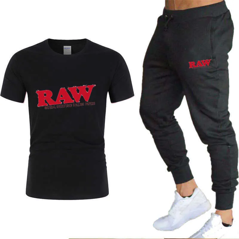 2021 Nouveaux hommes et femmes Tendance Street Vente chaude RAW Fashion T-shirt + Pantalon Casual Jogging Costume de sport Costume d'été pour hommes X0909