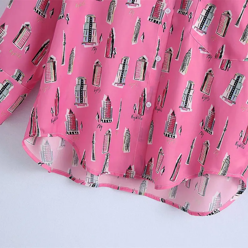 Oversize kobiety Lapel Single Breasted Bluzka Wiosna-Jesień Moda Damska Dorywczo Luźne Kobiece Print Drap Shirt Top 210515