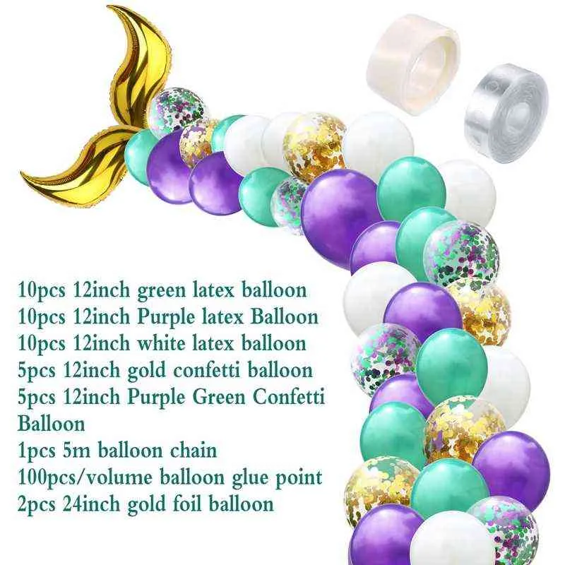42 sztuk / zestaw Mermaid Tail Balloon Arch Latex Ballons Ballons Wedding Kids Urodziny Dekoracja Little Mermaid Theme Party Supplies 211216